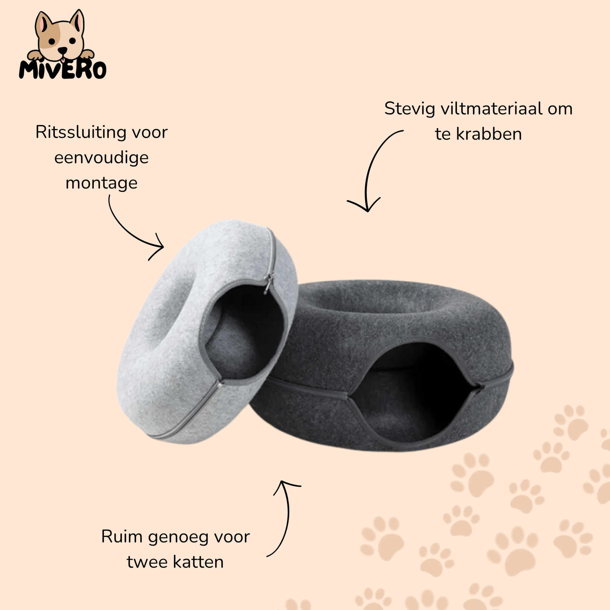 PurrPod - Katten Iglo Vilt Donutvorm - Mivero