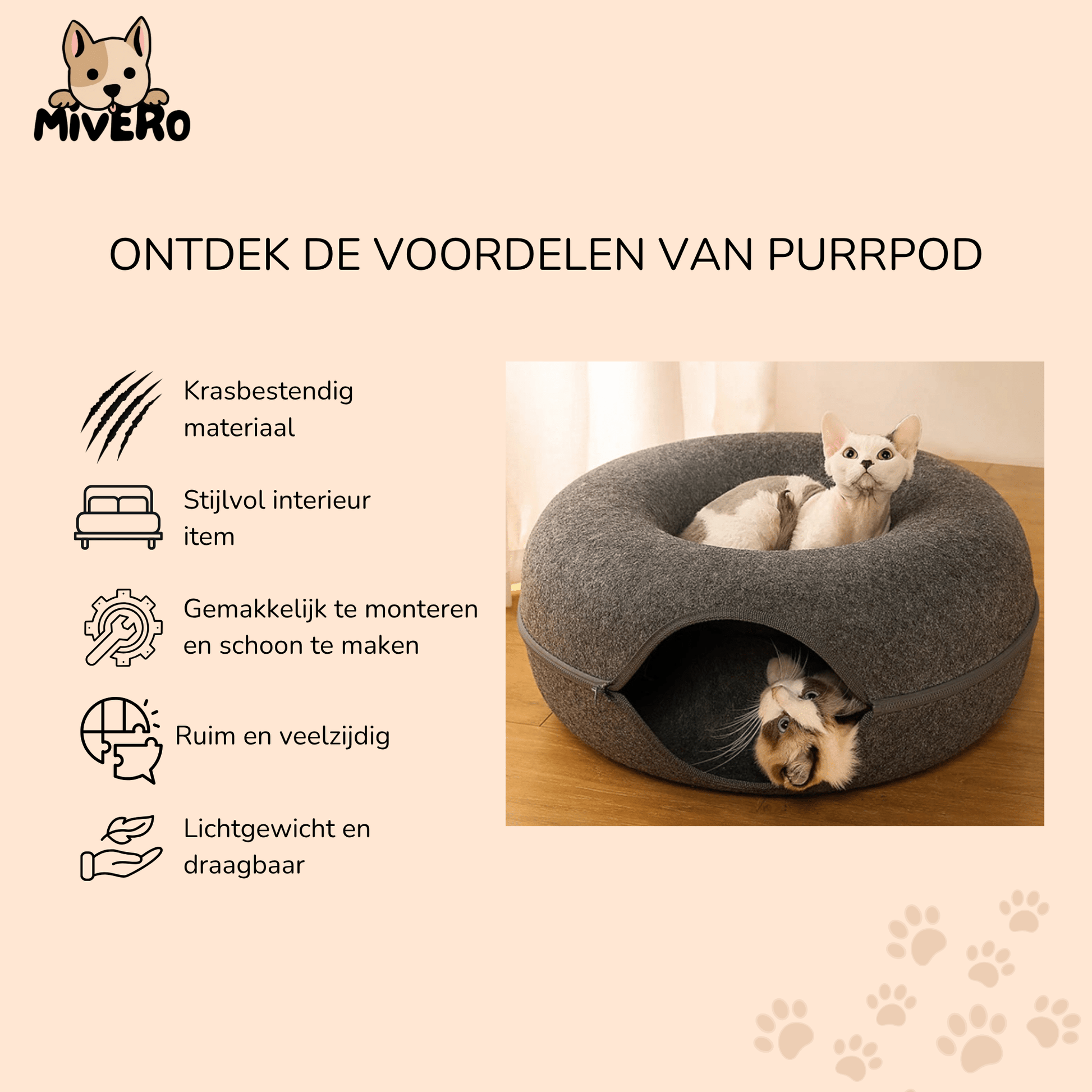 PurrPod - Katten Iglo Vilt Donutvorm - Mivero