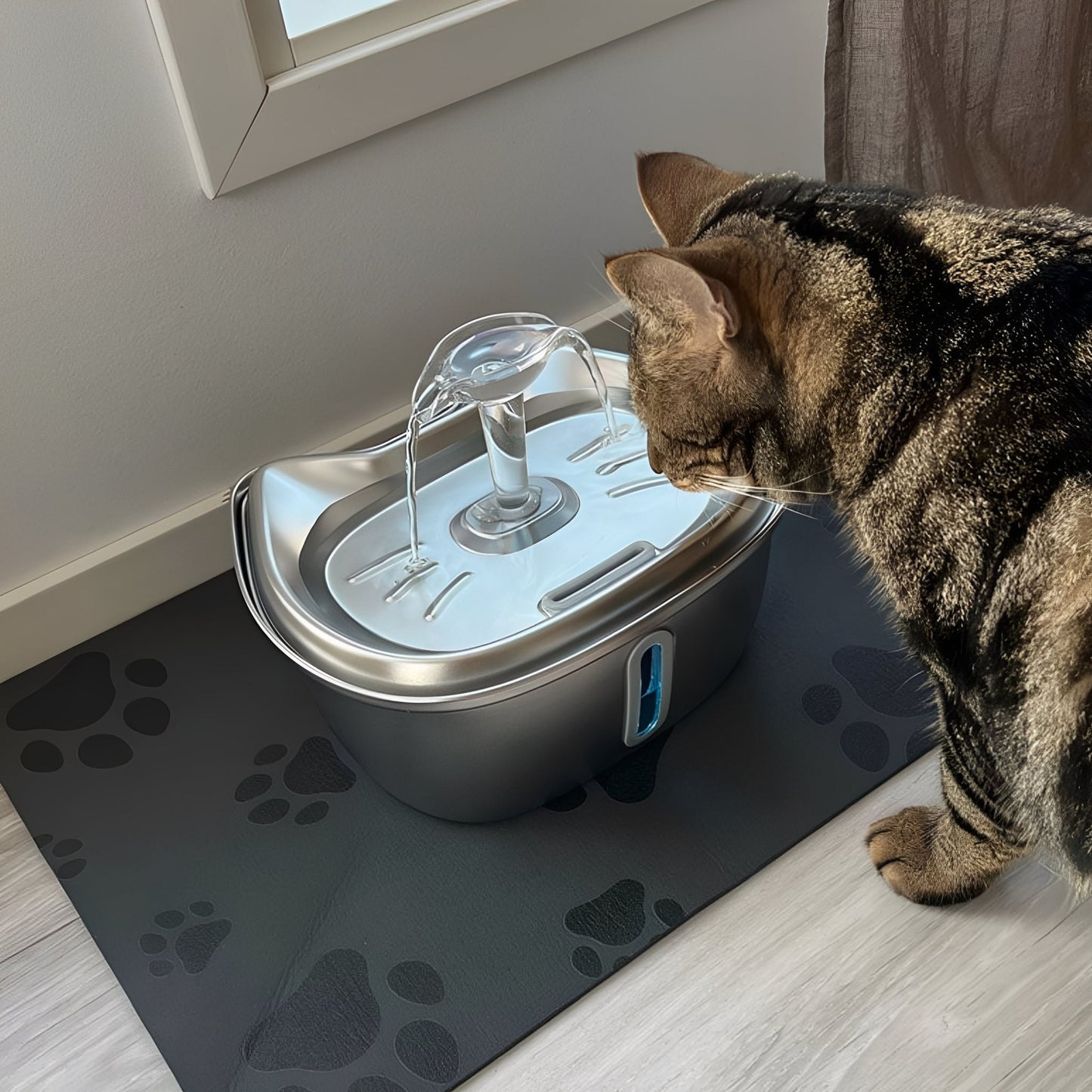 purrtain - katten drinkfontein rvs 3l met filter - mivero