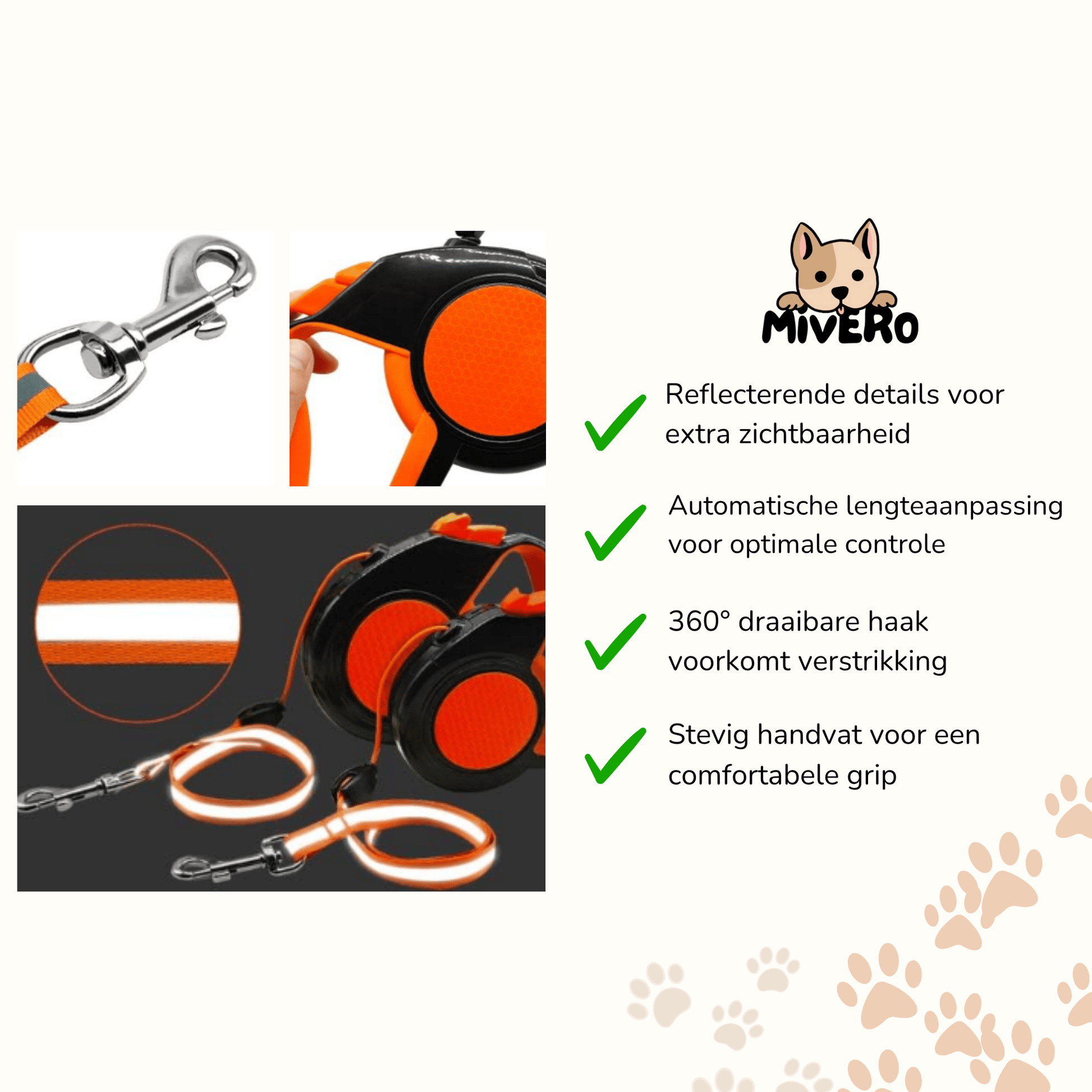 ReflectaLeash - Reflecterende Intrekbare Hondenriem - Mivero