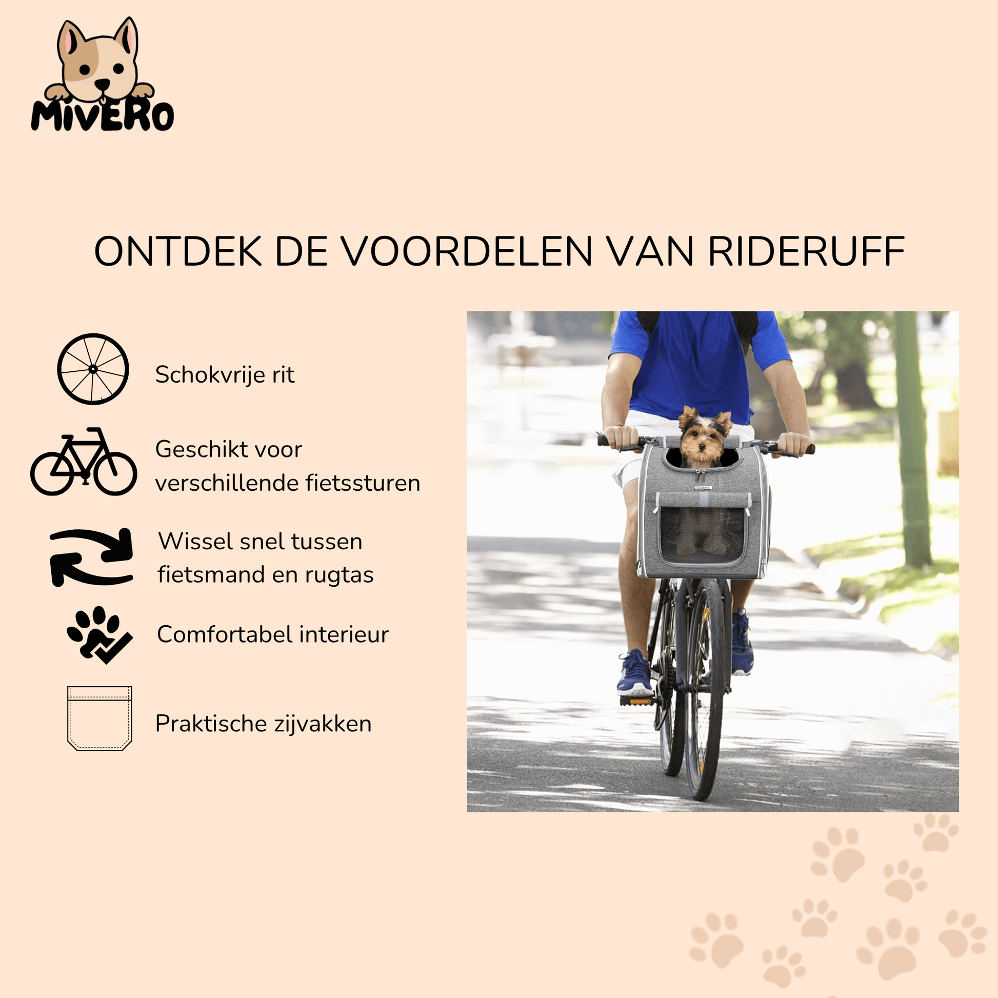 RideRuff - Veilige Fietsmand Huisdieren - Mivero