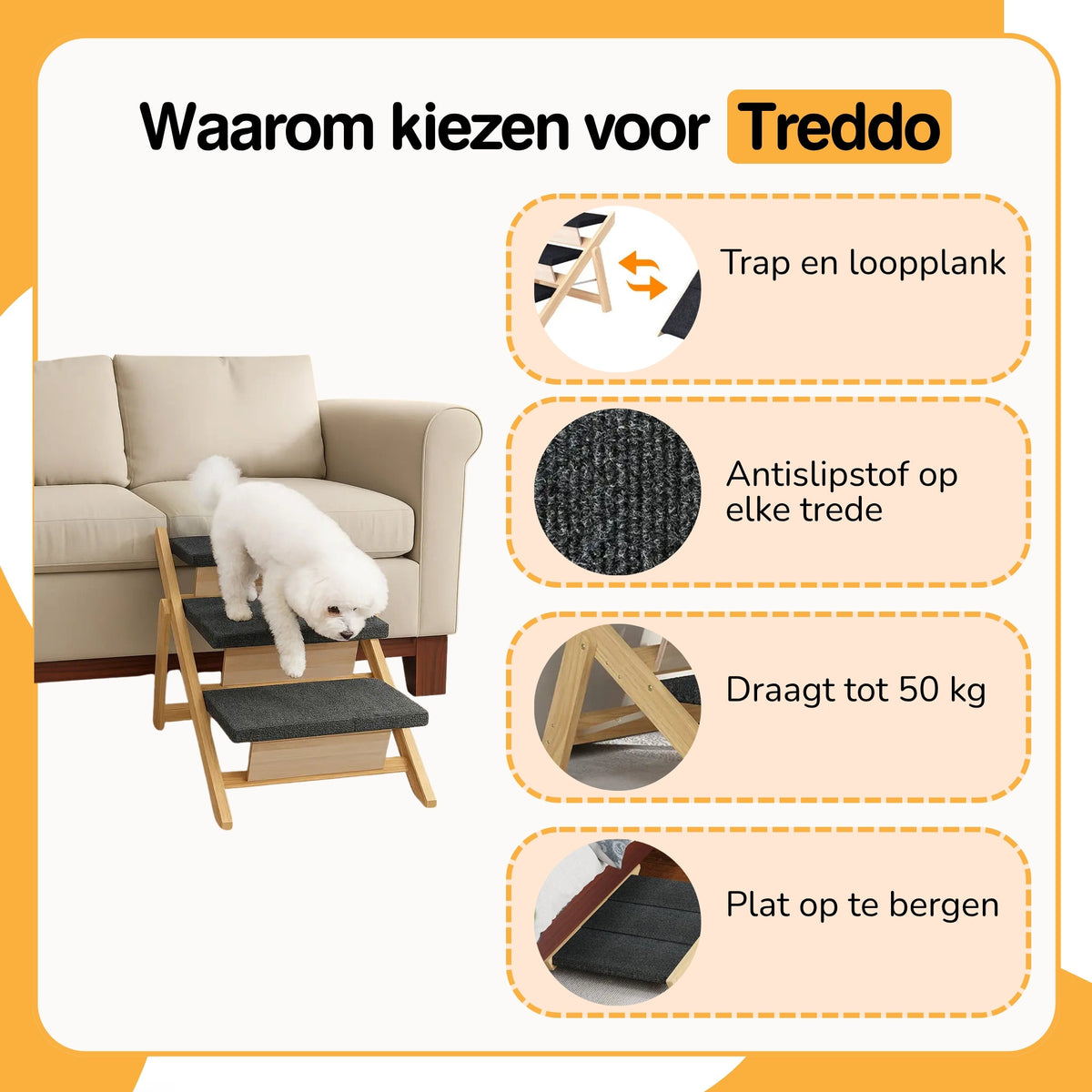 Treddo - Hondentrap en Loopplank Opvouwbaar Hout - Mivero