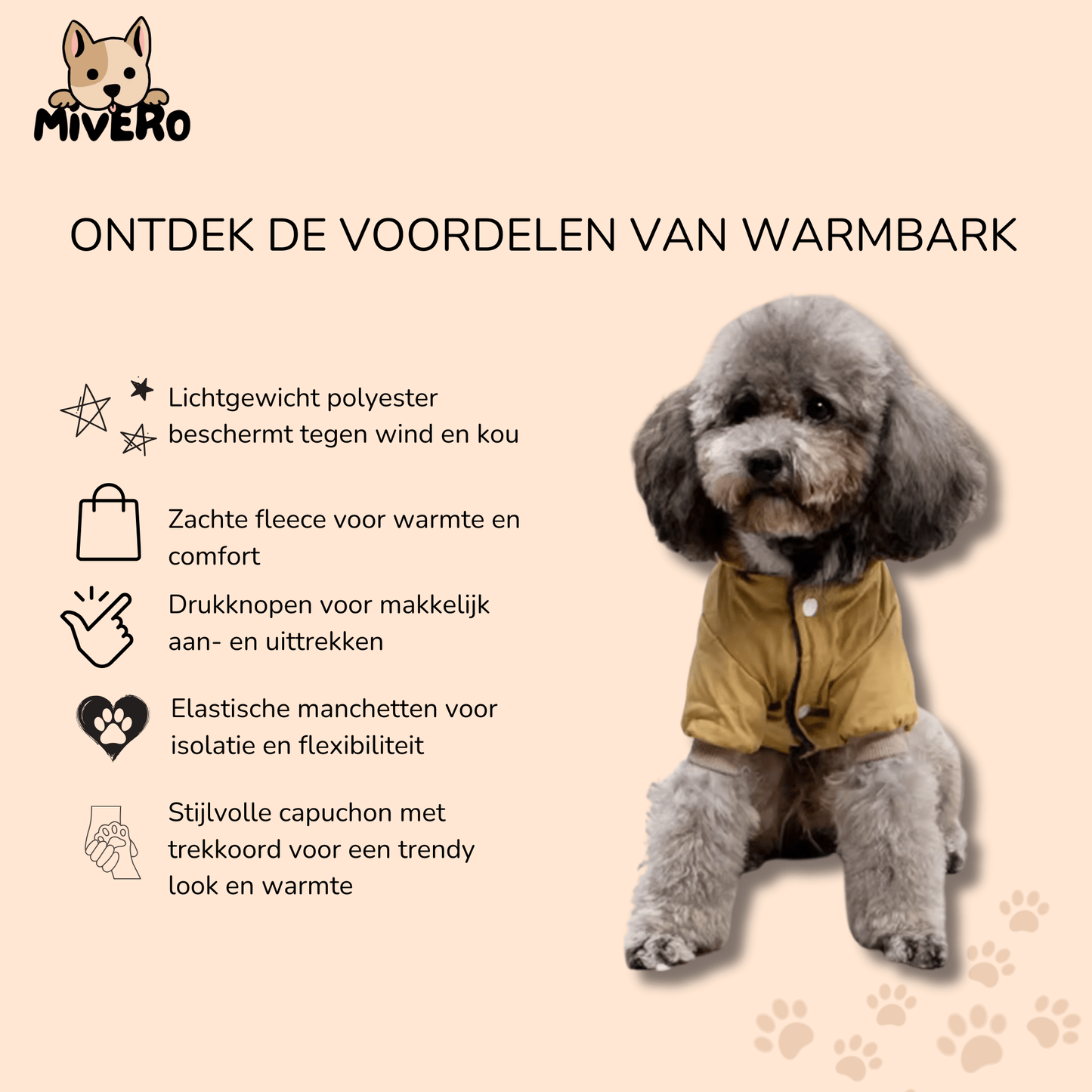 warmbark - winddicht warm hondenjasje - mivero